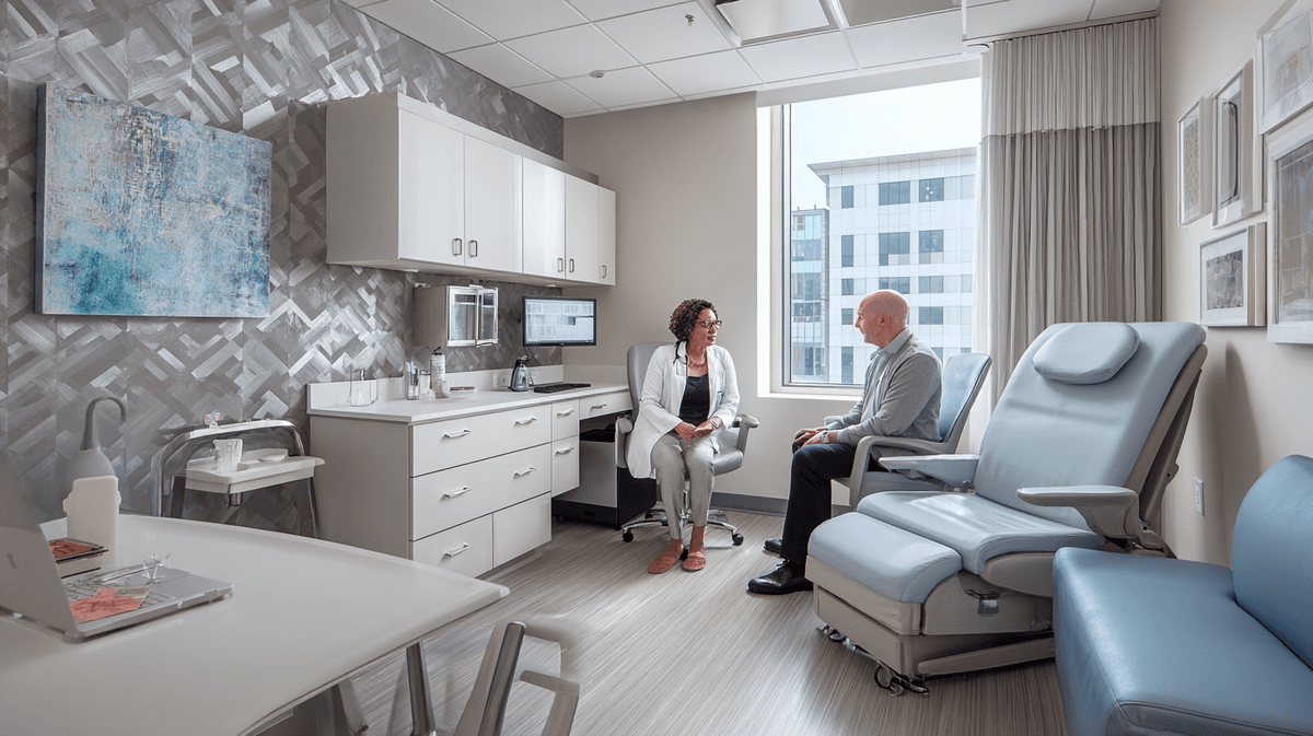 Doctor consulting with patient in modern clinic